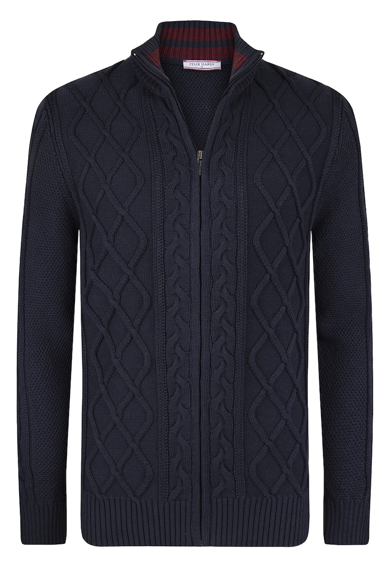 Cardigan cu fermoar si model torsade - Bleumarin