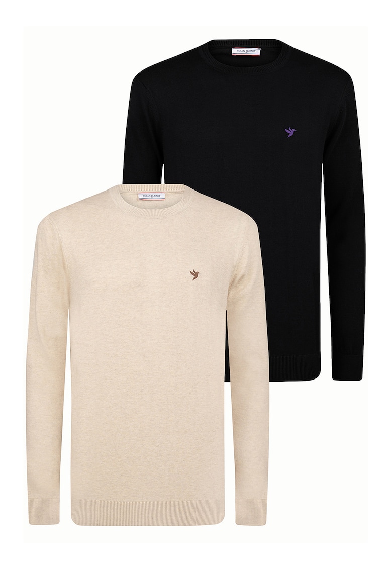 Set de pulovere tricotate cu decolteu la baza gatului - 2 piese - Negru/Bej melange