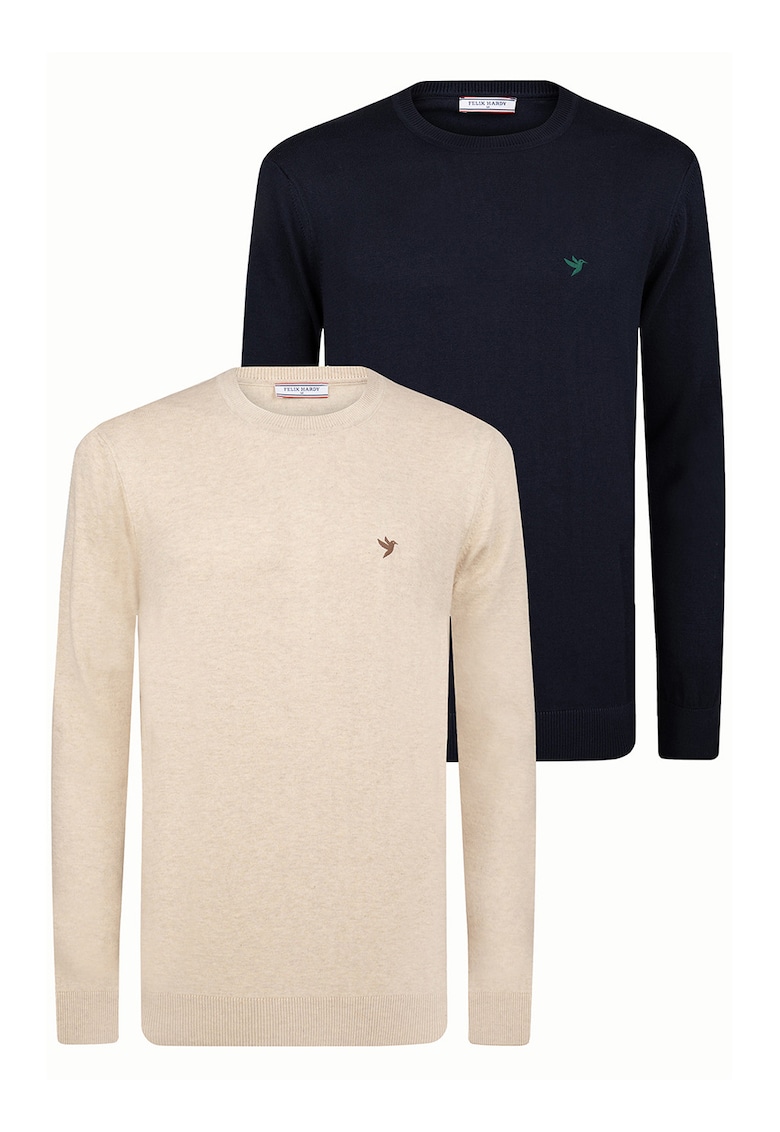 Set de pulovere tricotate cu decolteu la baza gatului - 2 piese - Bej/Bleumarin