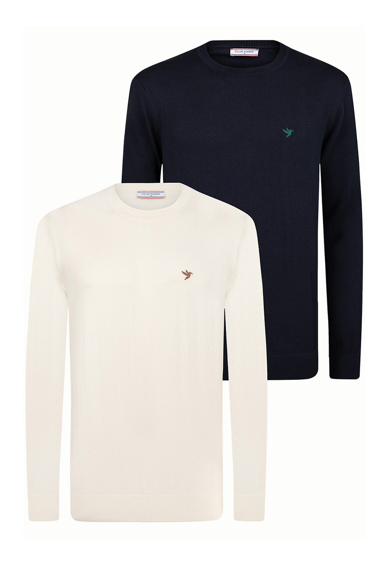 Set de pulovere tricotate cu decolteu la baza gatului - 2 piese - Crem/Bleumarin