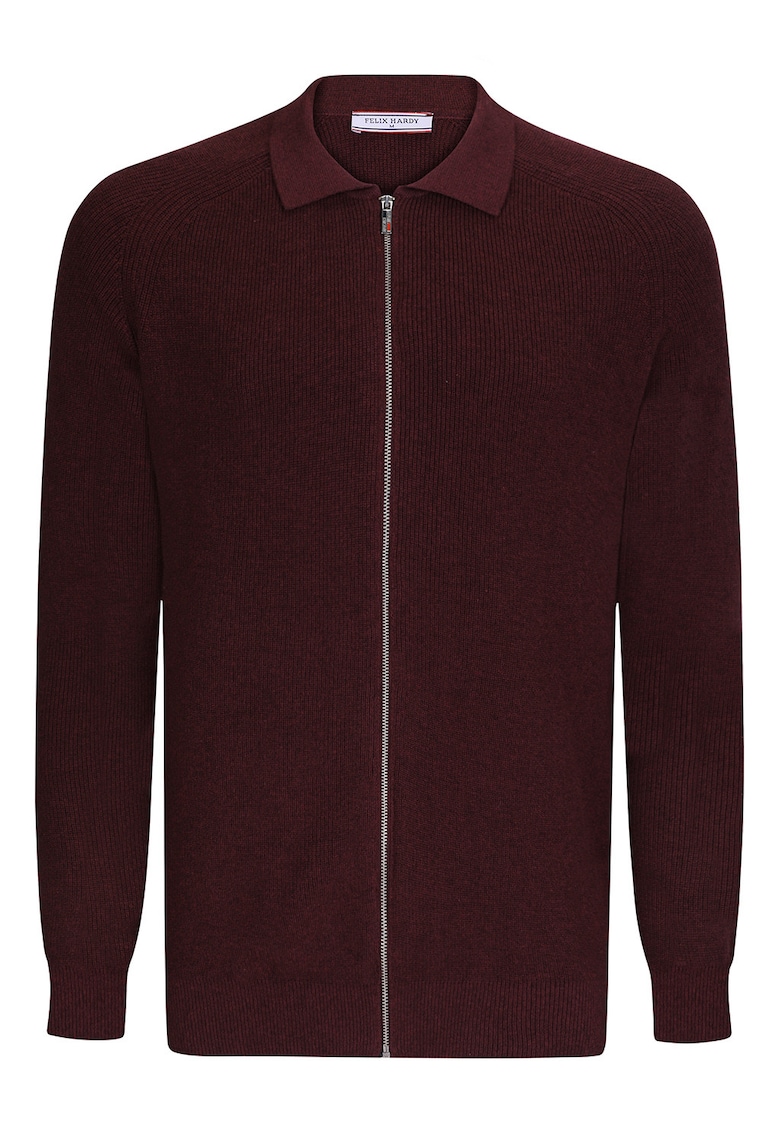 Cardigan cu fermoar si maneci raglan - Rosu inchis