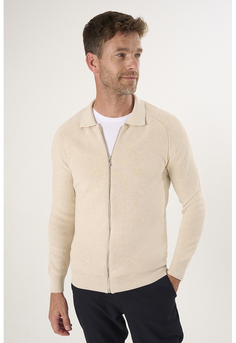 Cardigan cu fermoar si maneci raglan - Bej