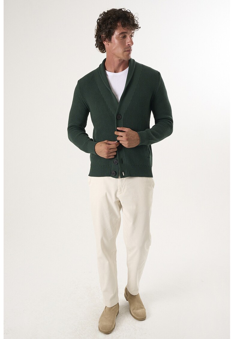 Cardigan cu decolteu in V si buzunare laterale - Verde aquamarin