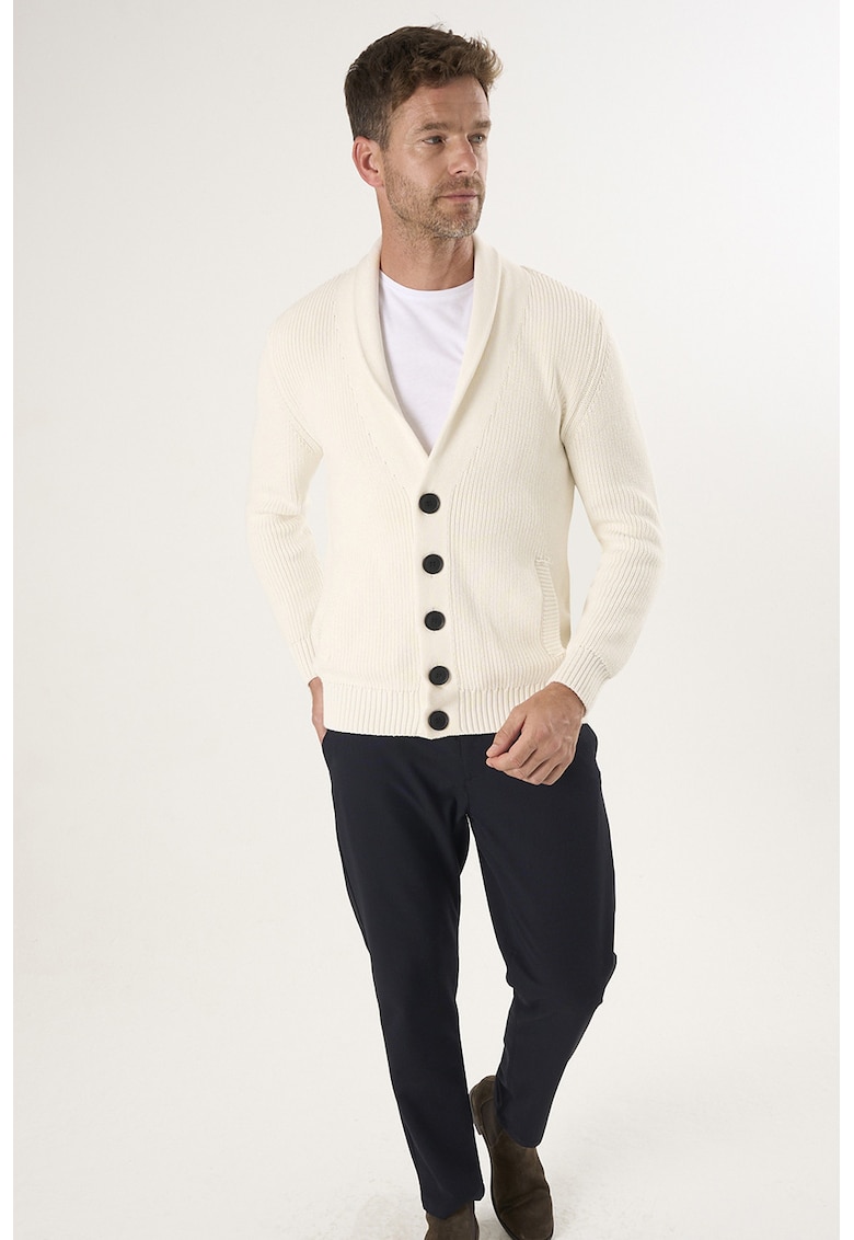 Cardigan cu decolteu in V si buzunare laterale - Crem