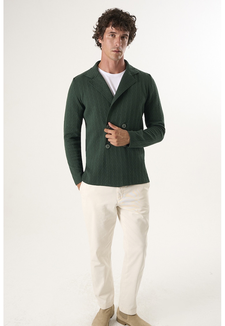 Cardigan din bumbac cu nasturi - Verde aquamarin