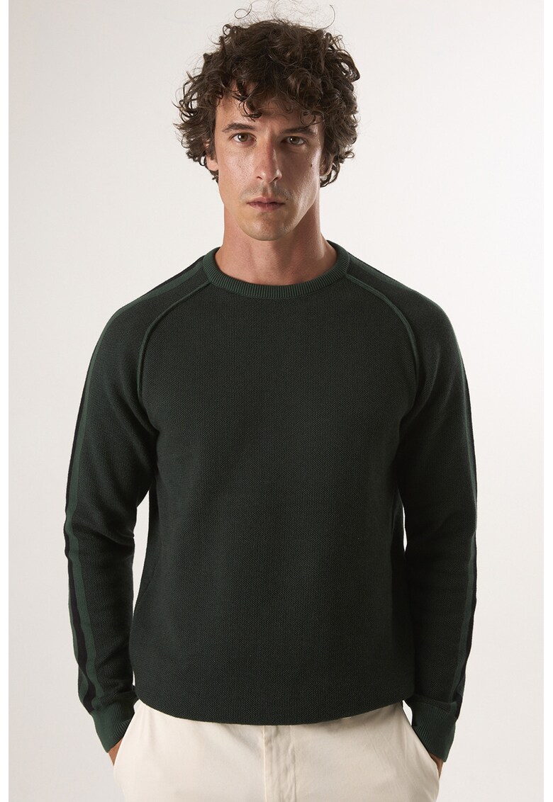Pulover din bumbac cu maneci raglan - Verde padure