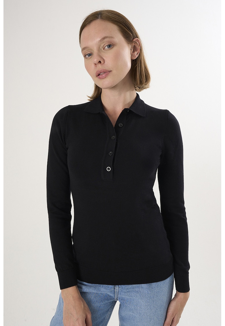 Pulover slim fit cu guler polo