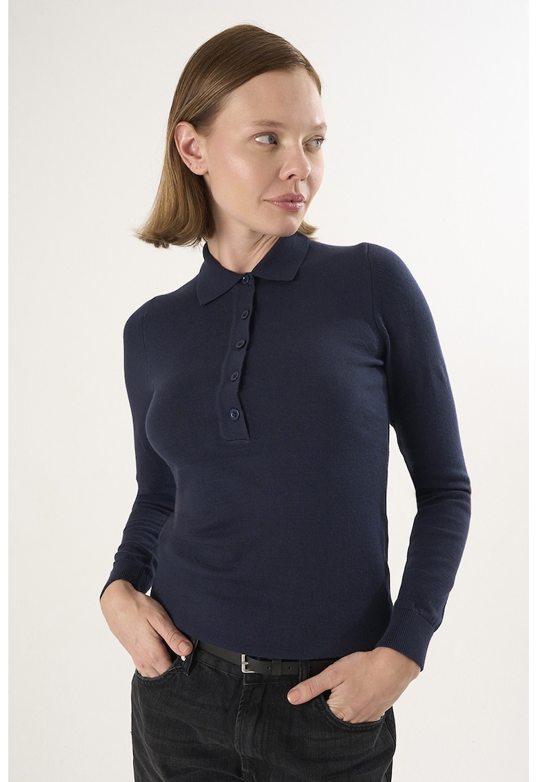 Pulover slim fit cu guler polo