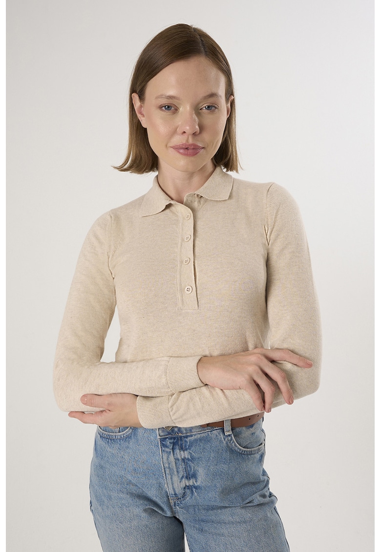 Pulover slim fit cu guler polo