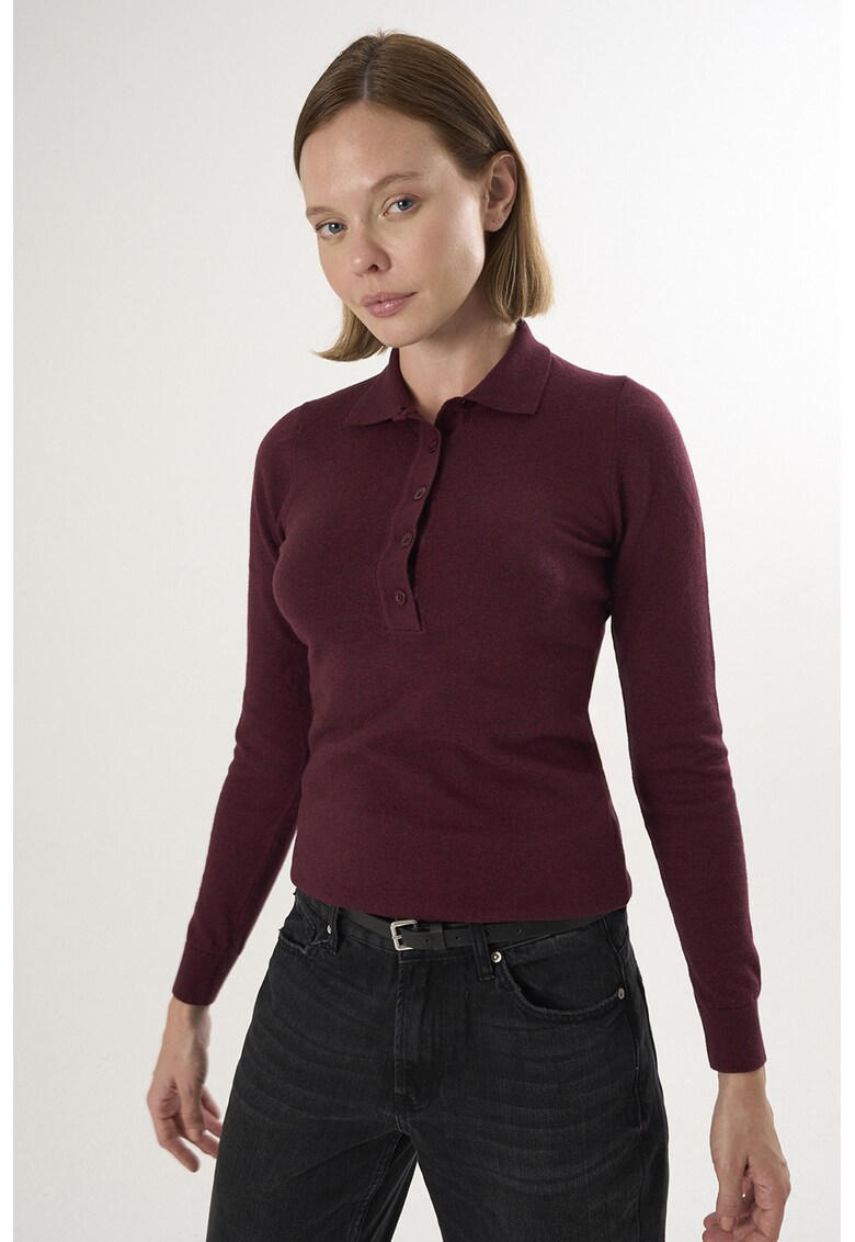 Pulover slim fit cu guler polo