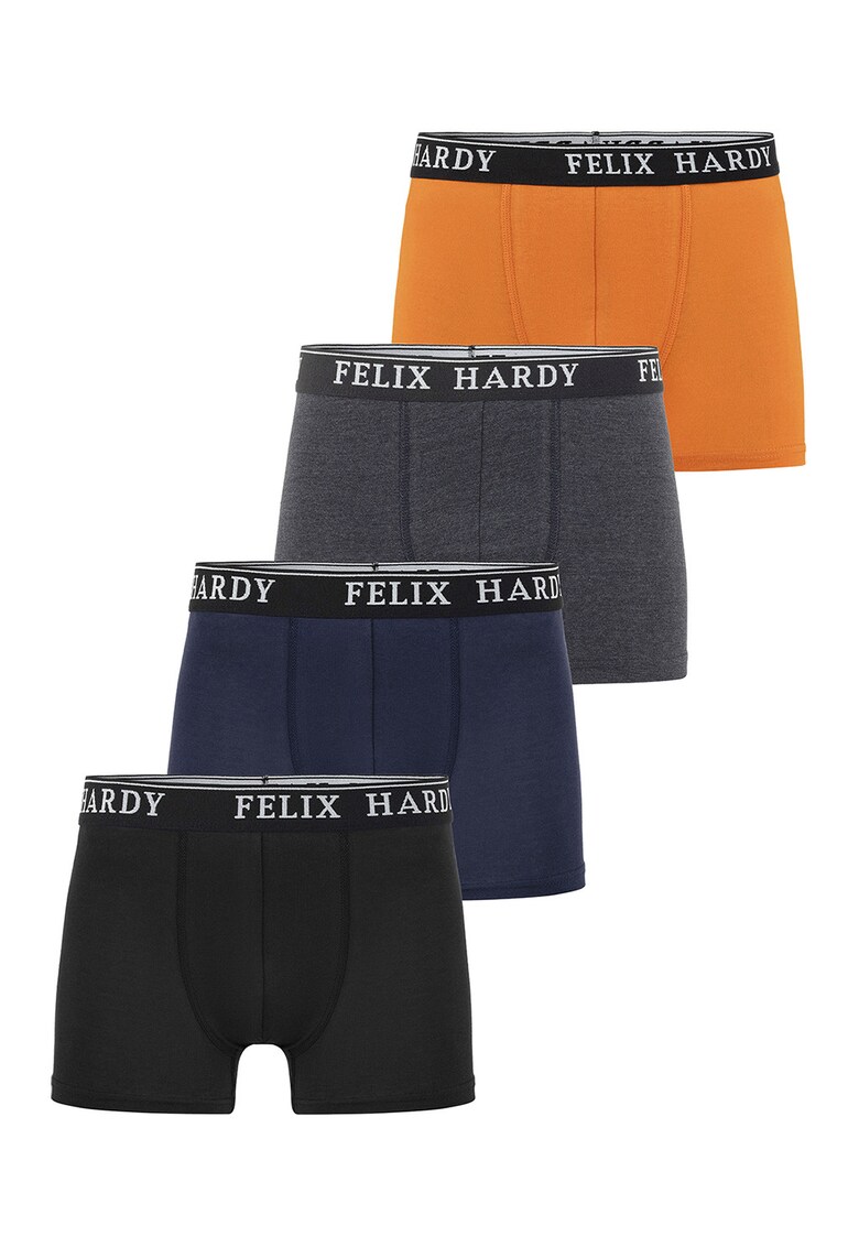 Set de boxeri cu banda logo in talie - 4 perechi - Negru/Gri inchis melange/Portocaliu mandarina