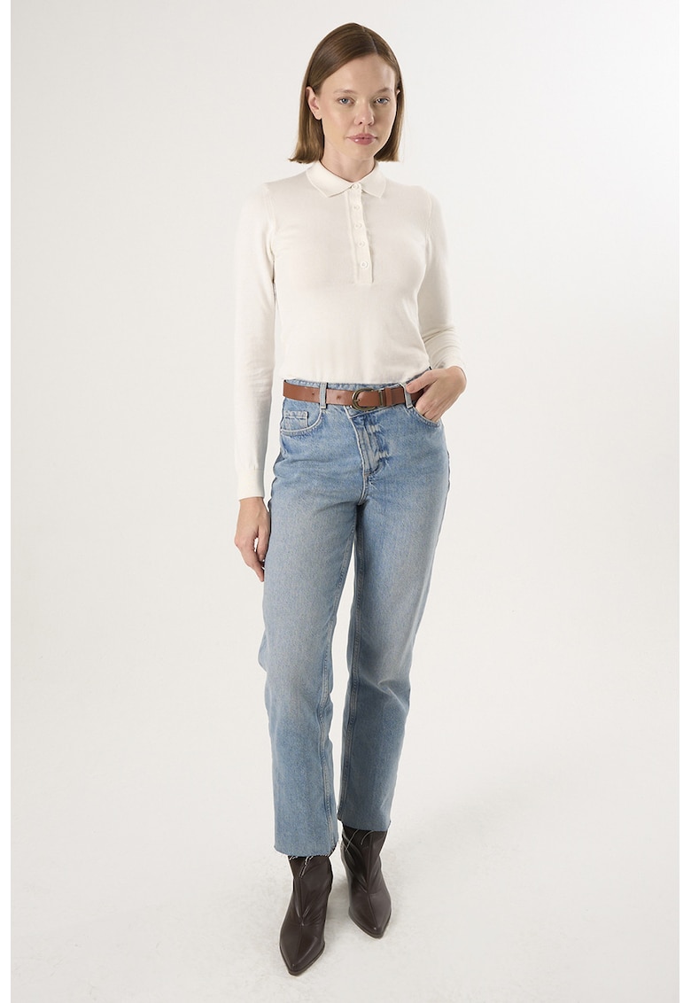 Pulover slim fit cu guler polo