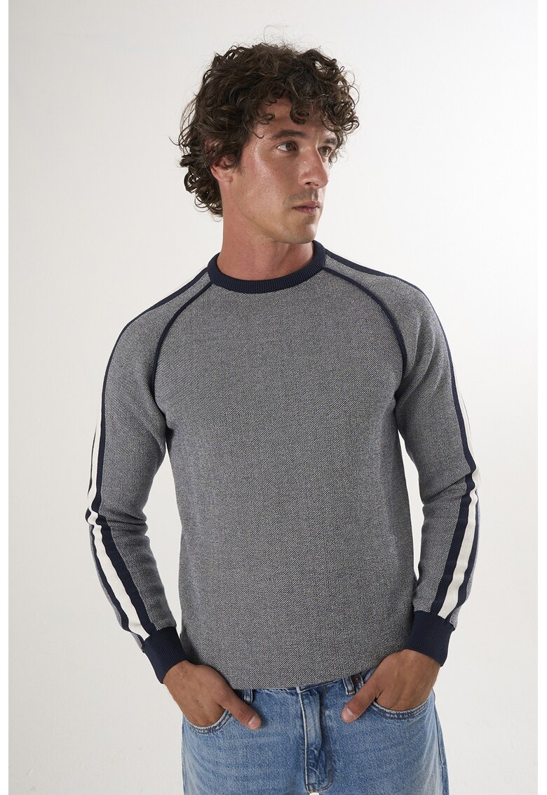 Pulover din bumbac cu maneci raglan - Gri inchis melange/Bleumarin