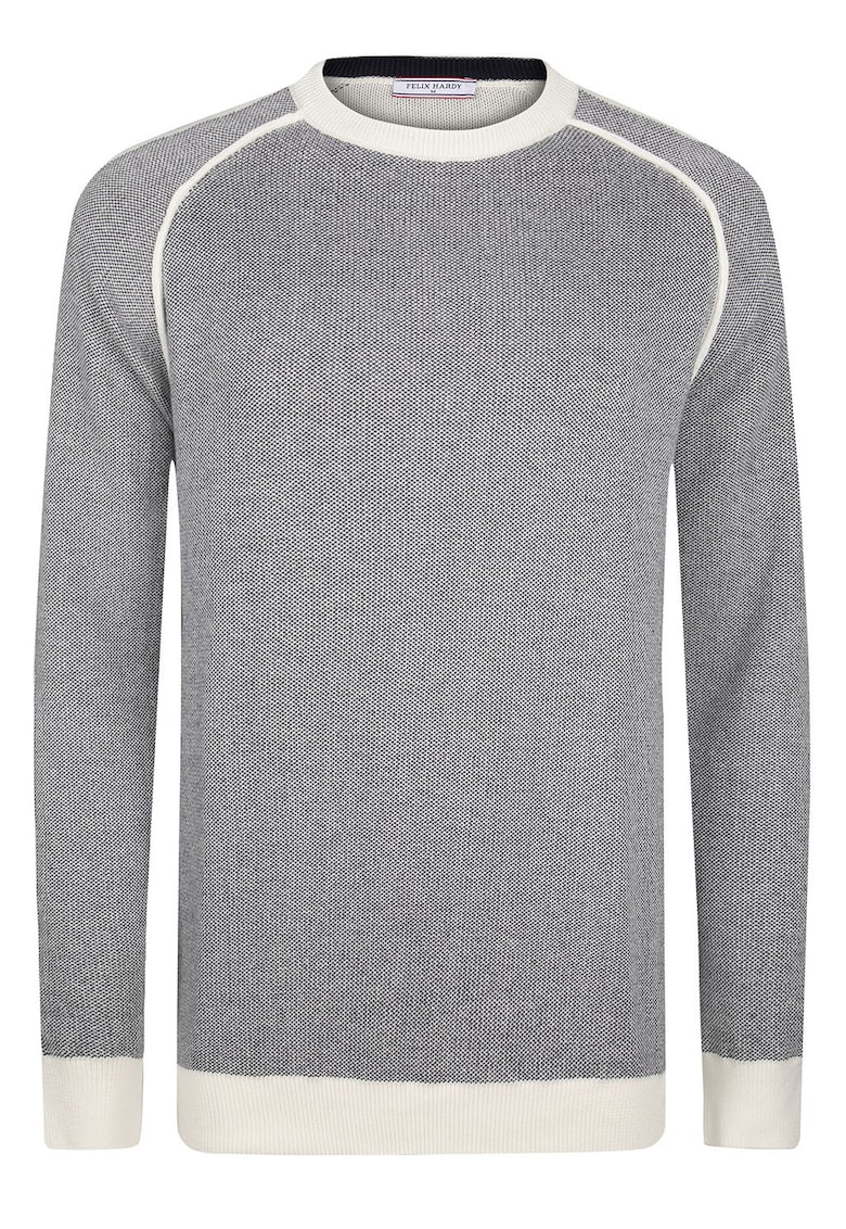 Pulover din bumbac cu maneci raglan - Gri inchis melange/Crem