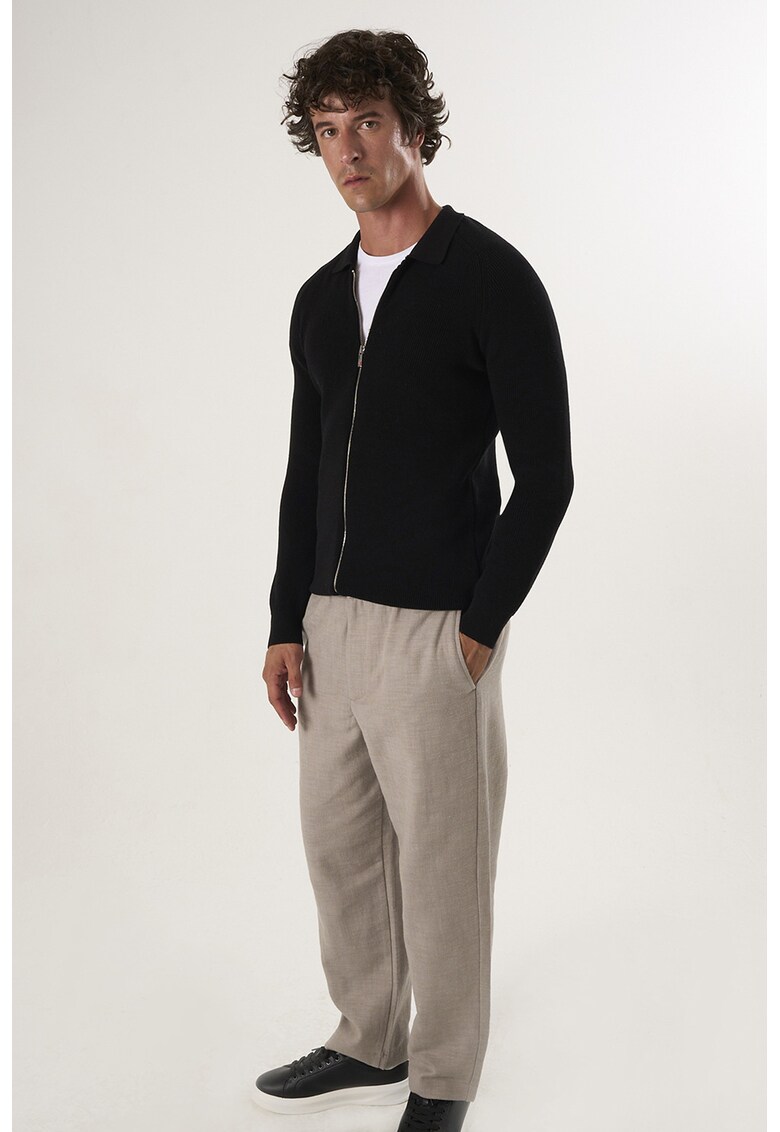 Cardigan cu fermoar si maneci raglan - Negru