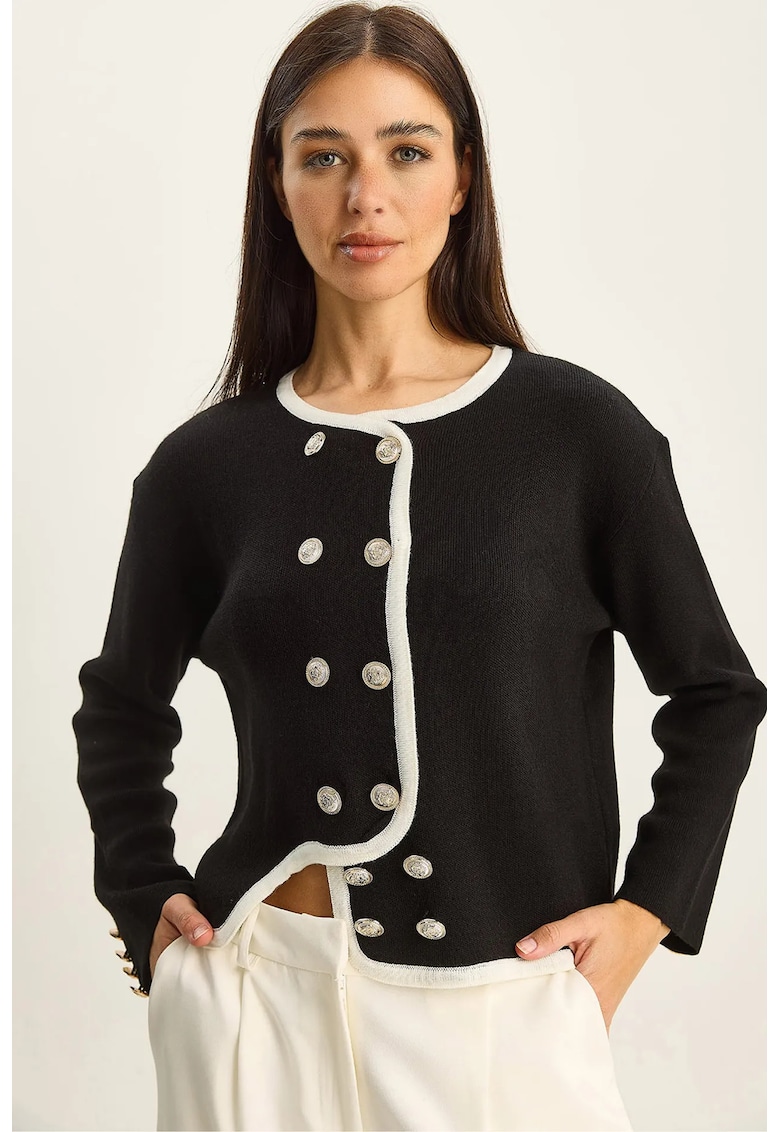 Pulovere dama - cardigan din tricot cu nasturi - negru -