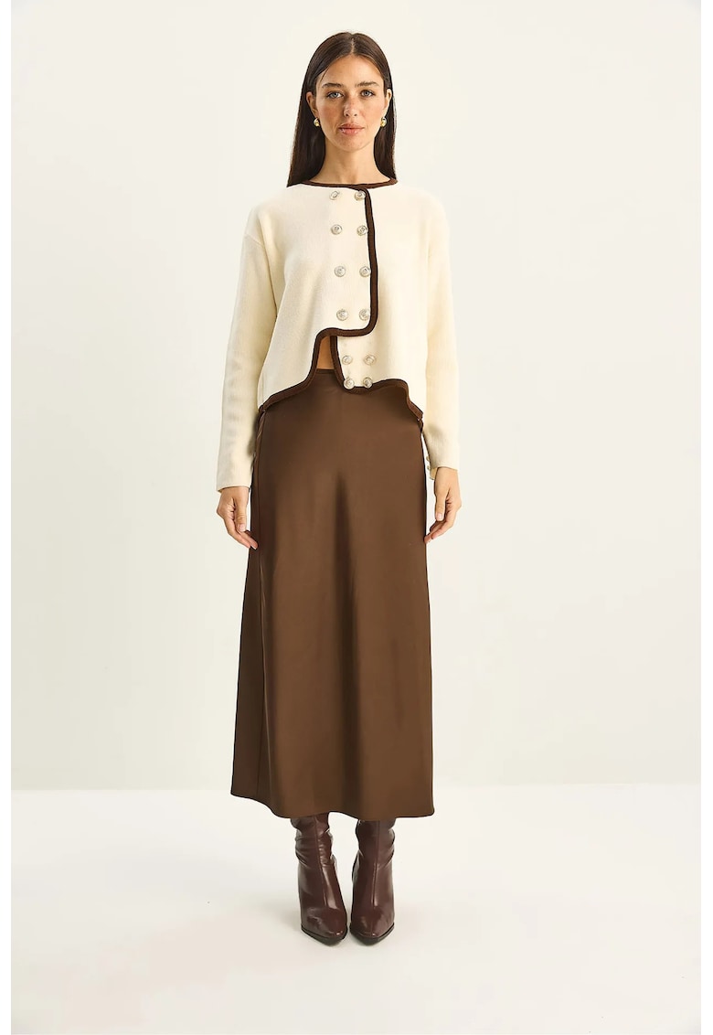 Cardigan tricotat - nervuri - nasturi - bej - tricot -