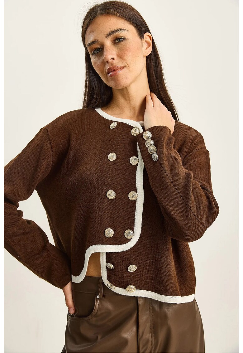 Cardigan tricotat - cu nervuri - maro - tricot -