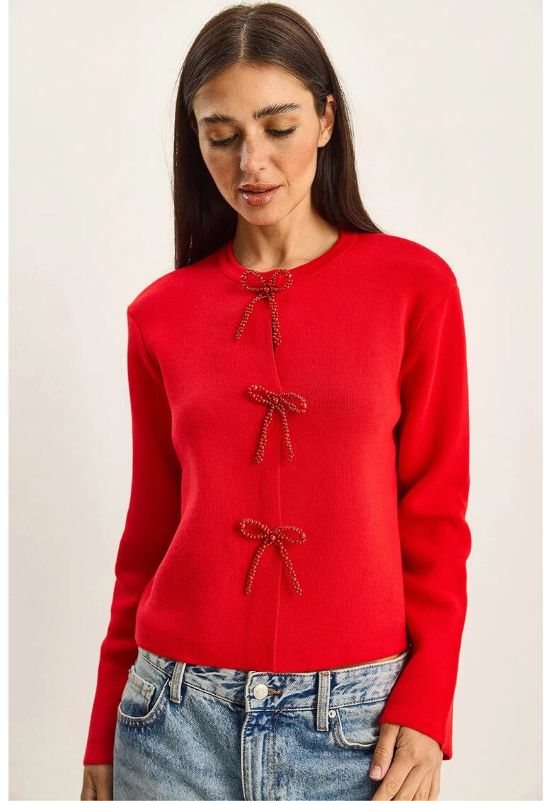 Cardigan tricotat cu detaliu funda - rosu - tricot -