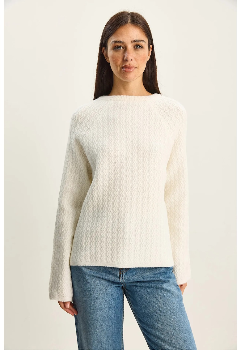 Pulover dama - tricotat gros - oversize - crem - material tricot -