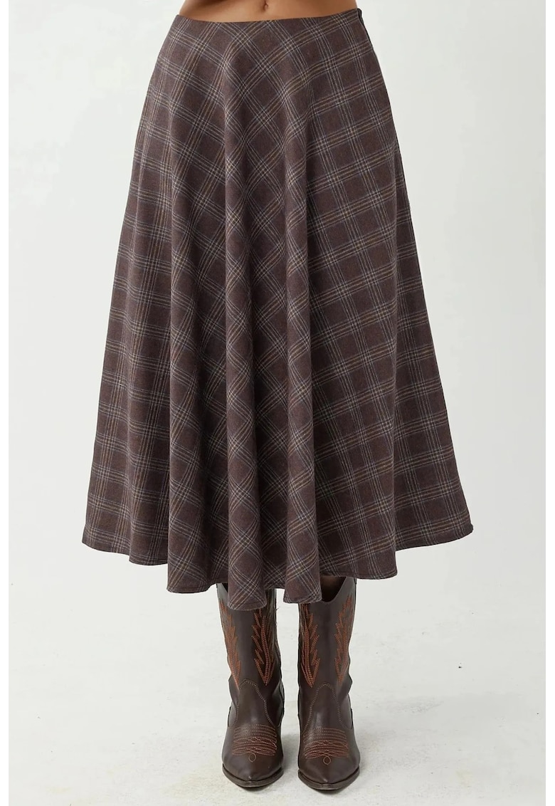 Fusta maxi - carouri - croiala in A - rosu - textil