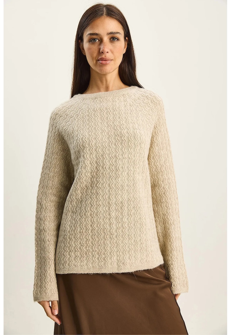 Pulover dama - tricotat gros - guler rotund - bej -