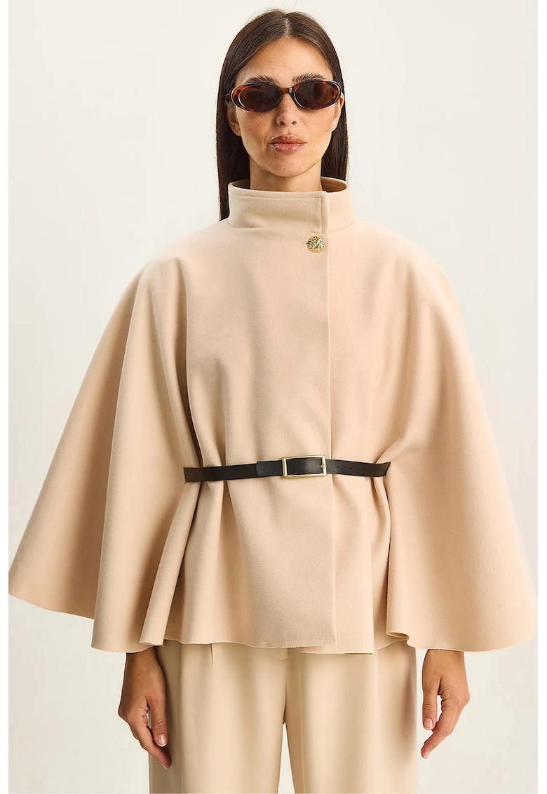 Palton supradimensionat dama HiCCUP - lana - bej