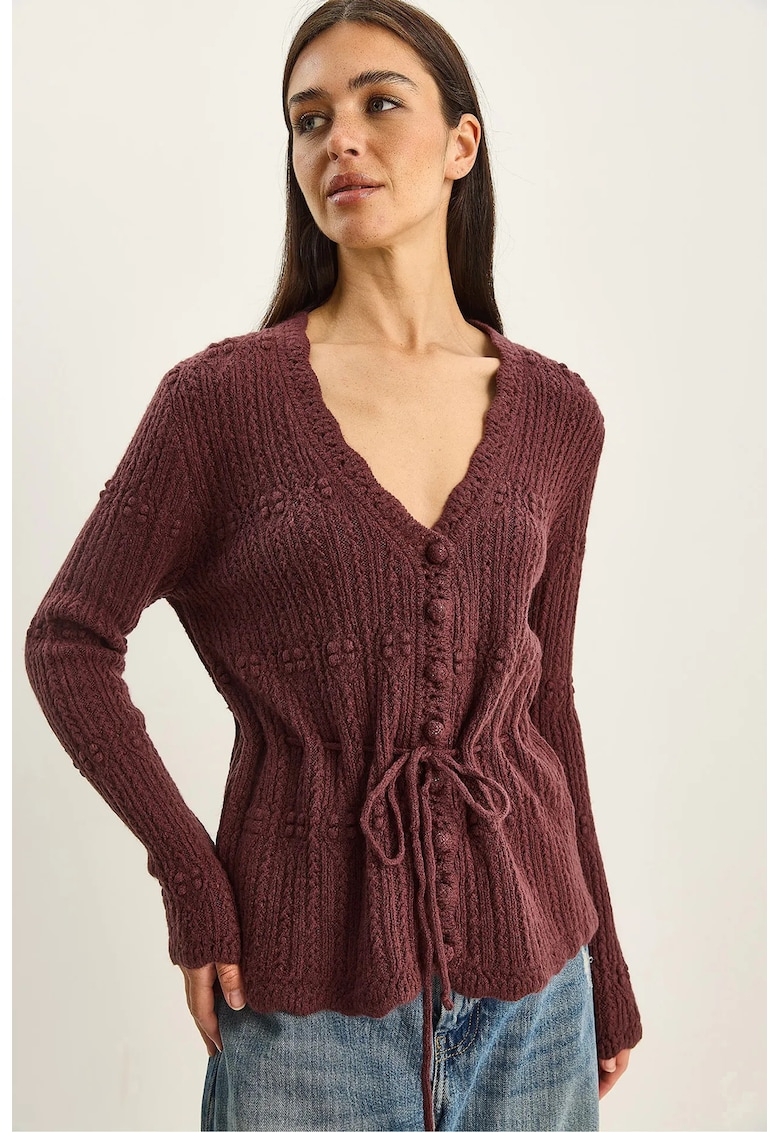 Cardigan dama - cu nasturi - decolteu in V - mov purpuriu - tricot -