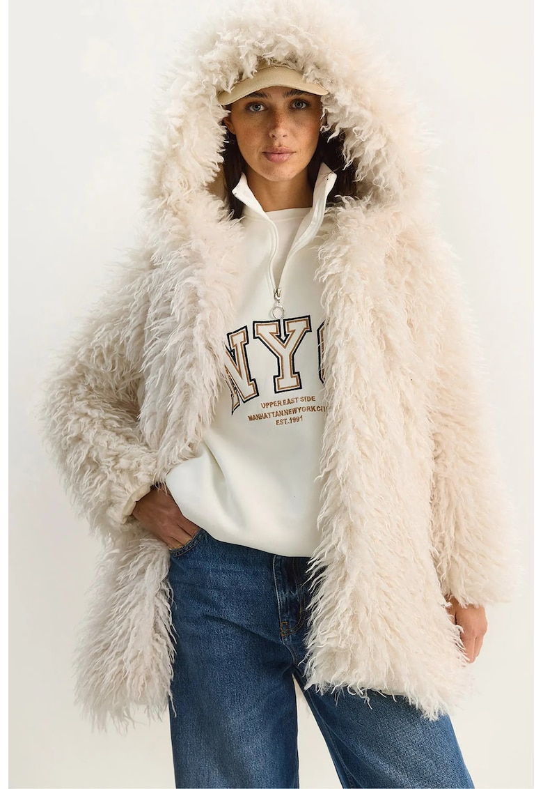 Palton dama supradimensionat - din blana artificiala - bej