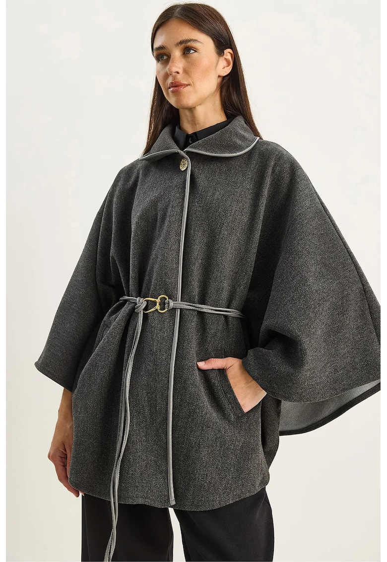 Palton dama supradimensionat - lana - gri carbune -