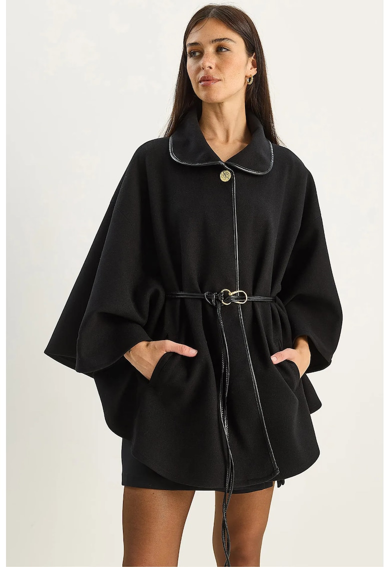 Palton supradimensionat dama lana - negru -