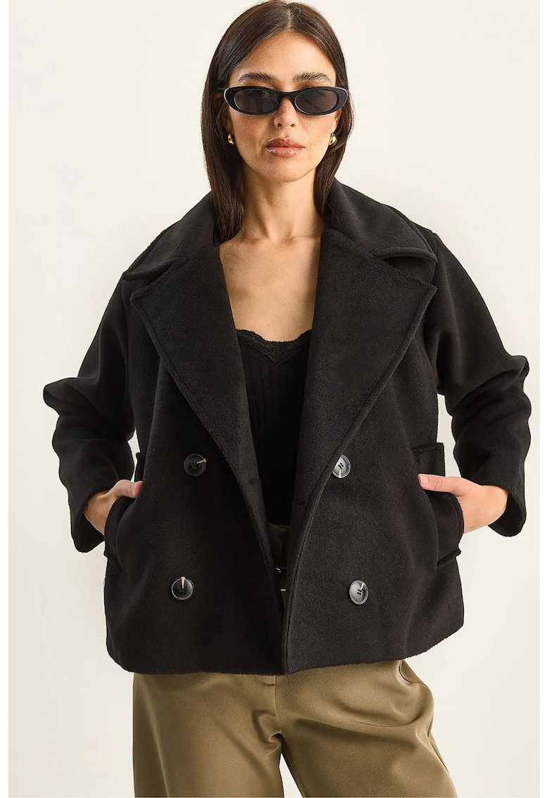 Palton scurt dama - textil - negru