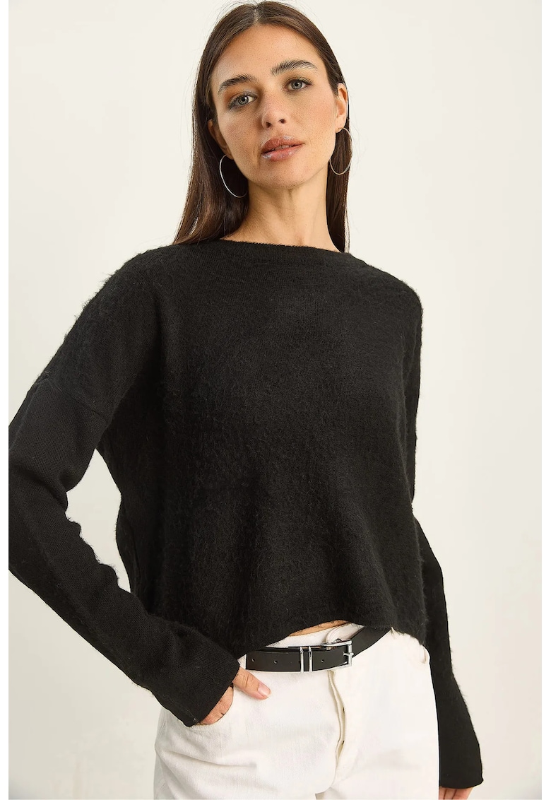 Pulover dama - tricotat - guler gros - negru -