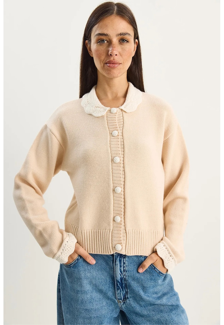 Cardigan tricotat nervuri groase - bej natural - tricot -