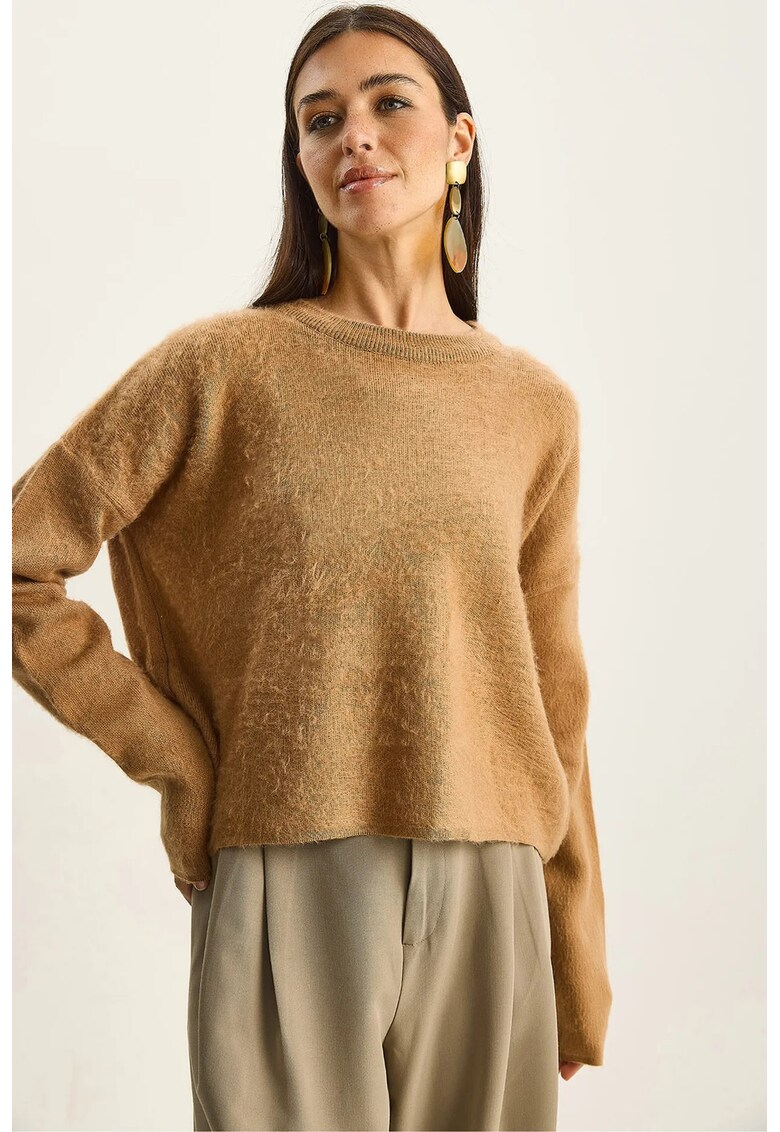 Pulover dama - tricotat - guler gros - maro camel -