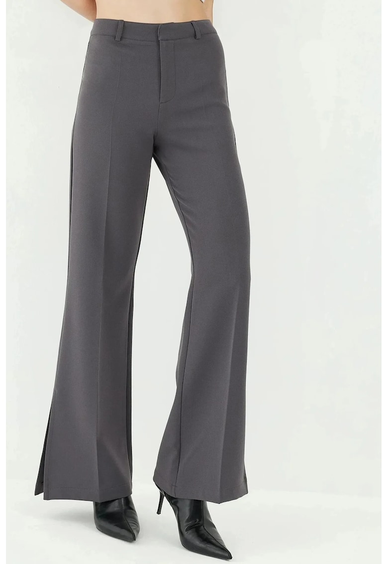 Pantaloni dama - evazati cu talie inalta - gri - textil