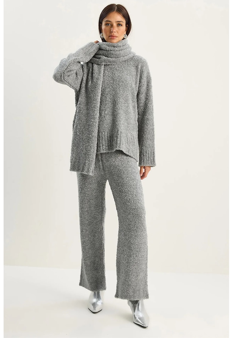 Set tricotat din doua piese - nervuri supradimensionate - gri - tricot -