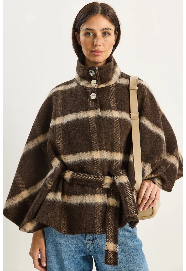 Palton scurt dama textil - maro/bej -