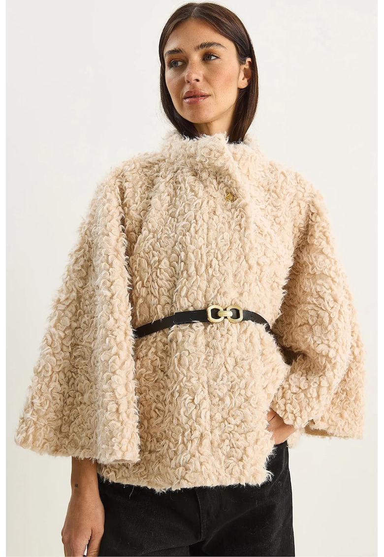 Palton dama supradimensionat - textil - crem natural