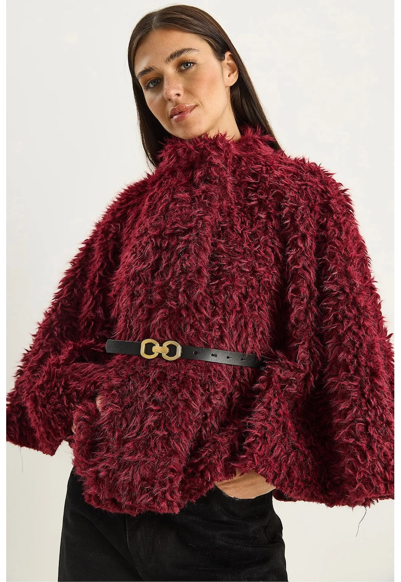 Palton supradimensionat dama lana - rosu