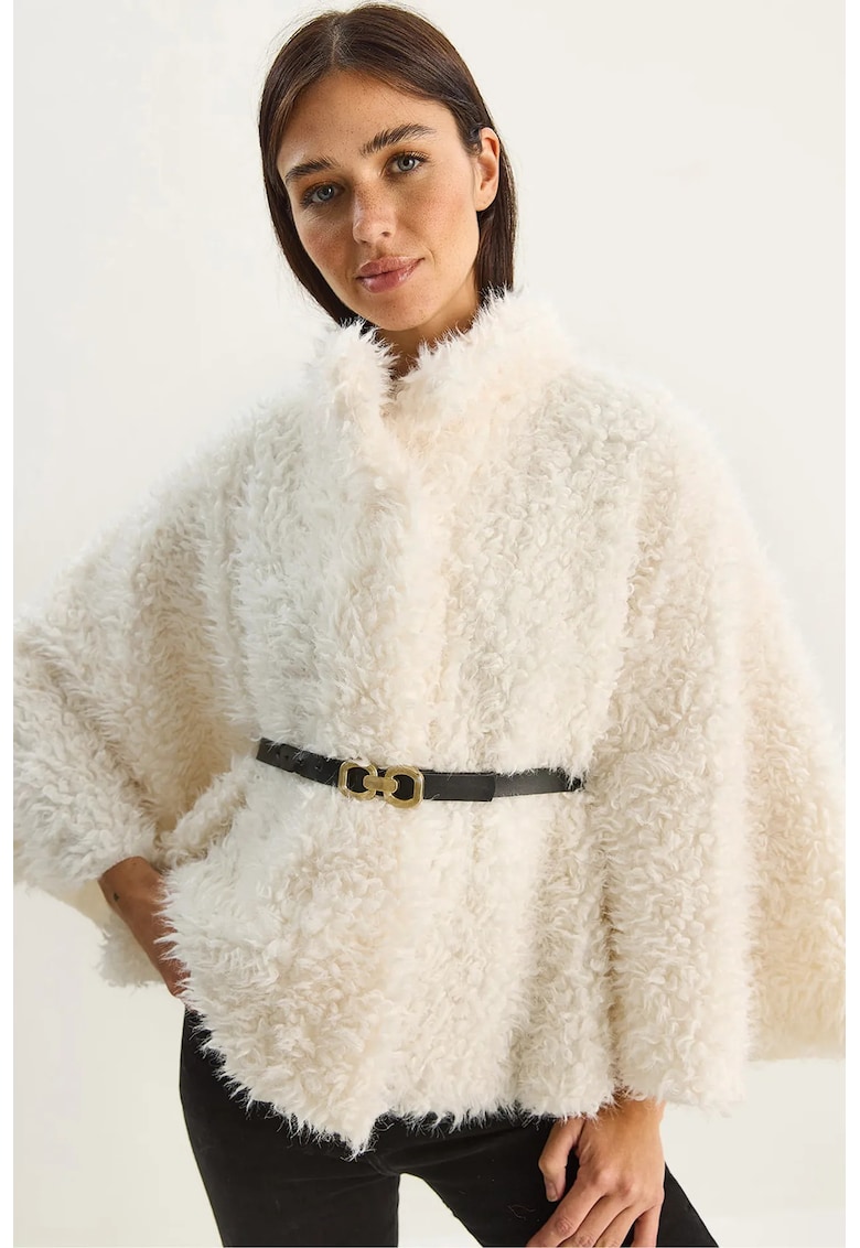 Palton scurt dama supradimensionat - guler tip jacheta - textil - alb