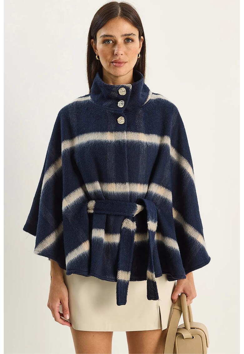 Palton supradimensionat dama textil - bej/bleumarin -