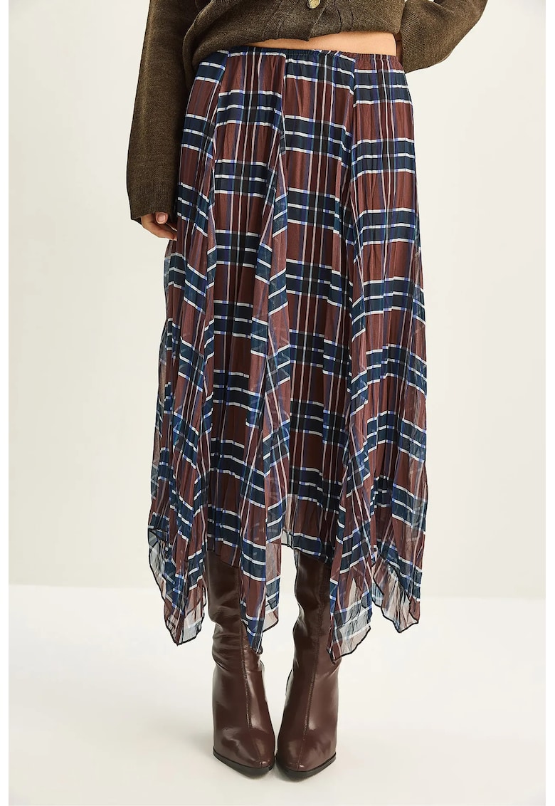 Fusta midi - captusita - carouri - maro cafeniu - textil