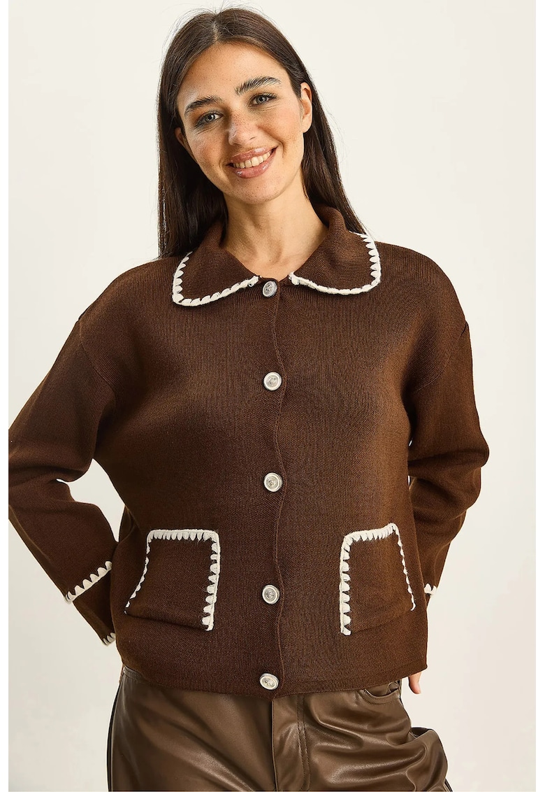 Cardigan dama - reiat - cu nasturi - maro cafea - tricot -