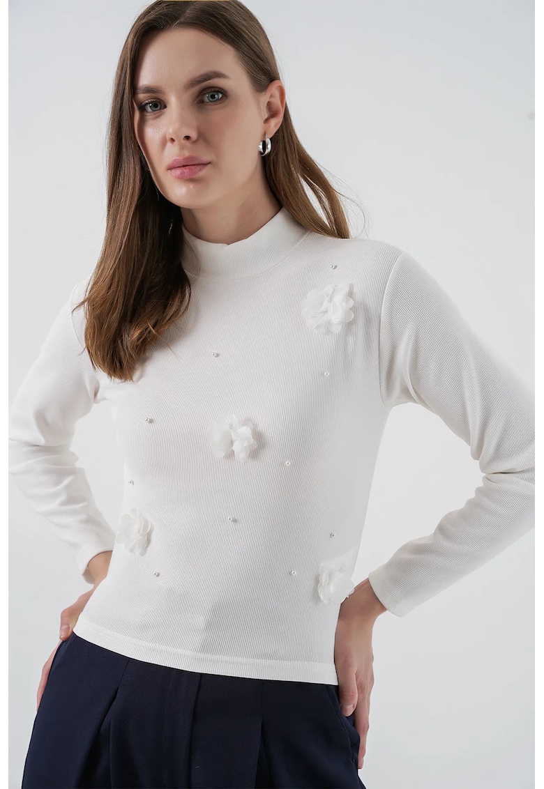 Bluza dama - HiCCUP - imprimeu floral 3D - alb - tricot