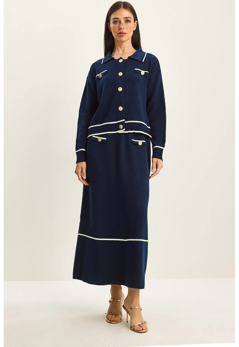 Set doua piese Coord - comerciant - Femei - Set din doua piese tricotat reiat LUCCI cu inchidere cu nasturi - bleumarin - S-M INTL -