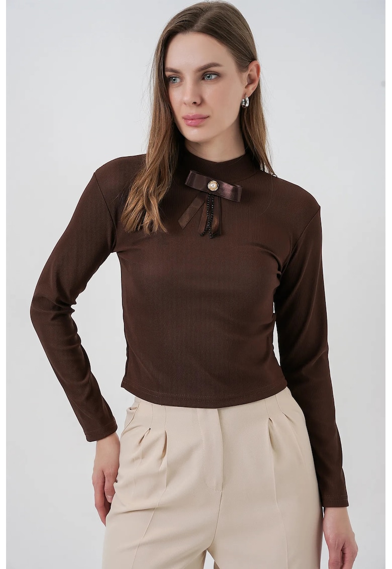 Bluza dama - HiCCUP - BDART - maneci lungi - guler semi-rulat - maro - tricot