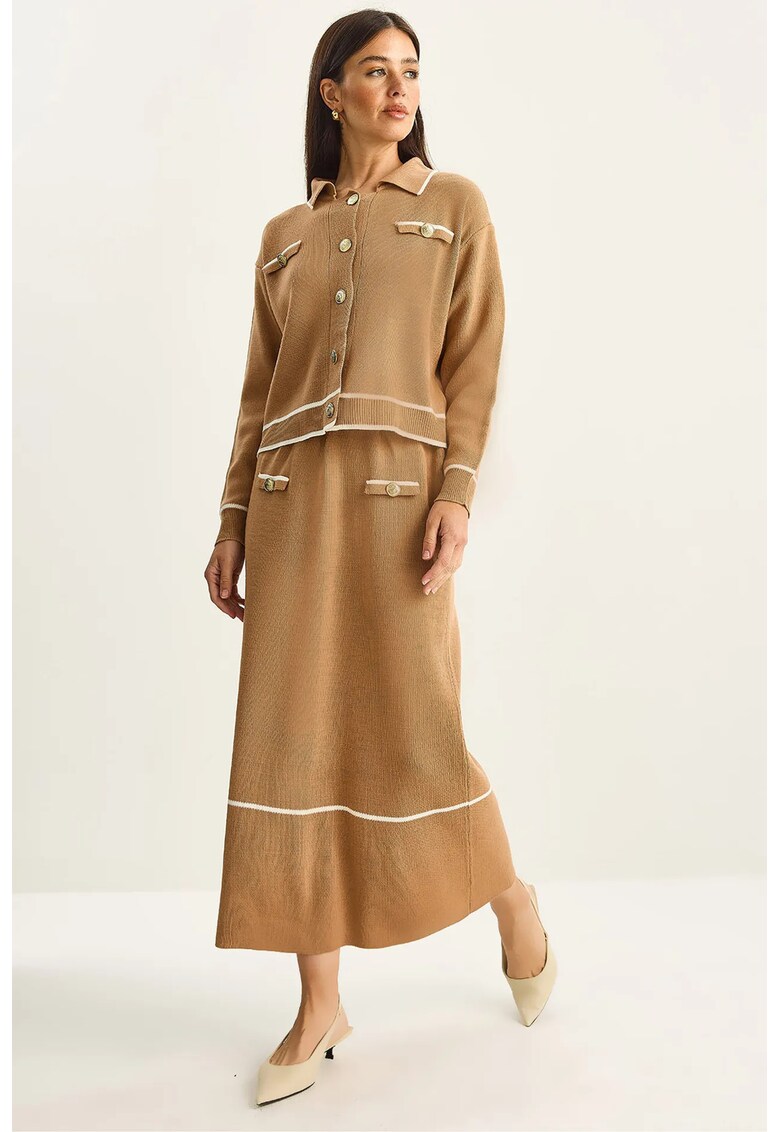 Costum dama - set din doua piese - tricotat - maro camel -