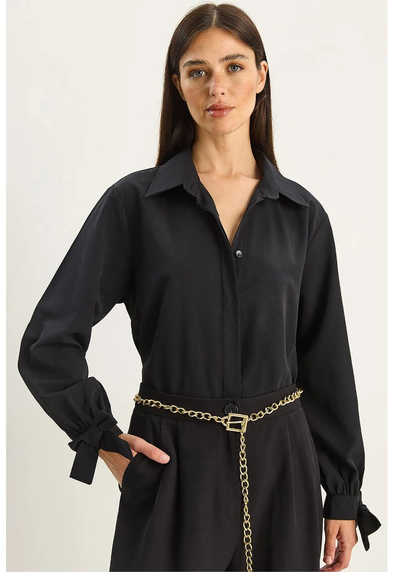 Camasa dama - din bumbac si poliester - negru - textil