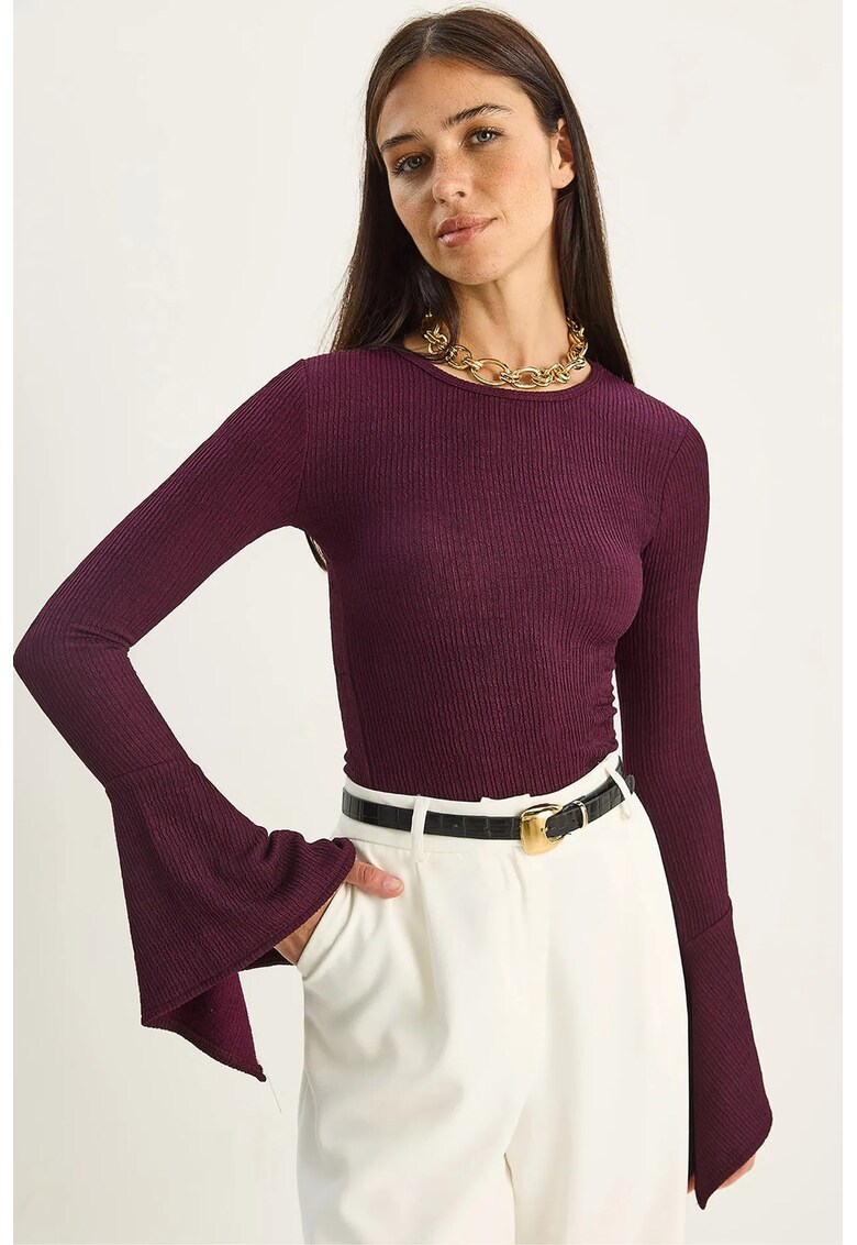 Bluza dama - HiCCUP - maneca lunga - decolteu rotund - mov - jerseu